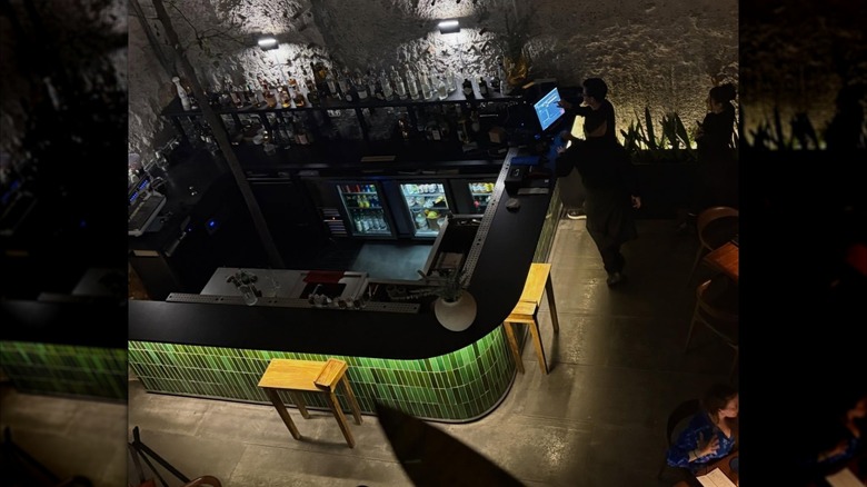 Looking down at bar at Quintonil