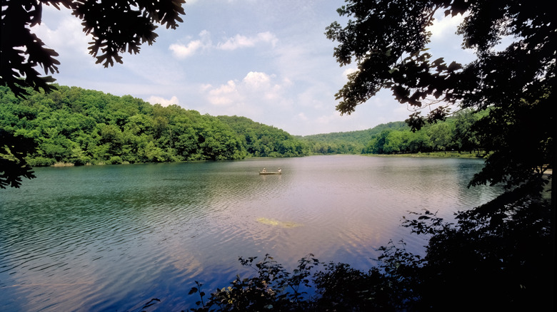 A boater on Noblett Lake in Missouri
