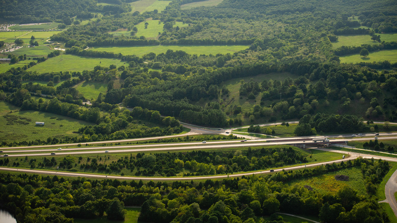 Aerial view of I-49 South from Fayetteville, Arkansas