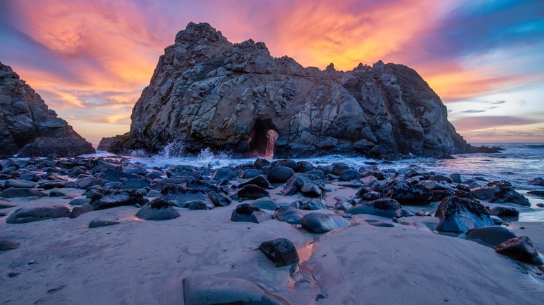 Pfeiffer Beach along Big Sur during a winter sunset