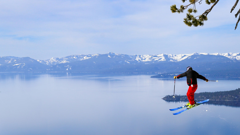 Alpine skiing above Lake Tahoe, California
