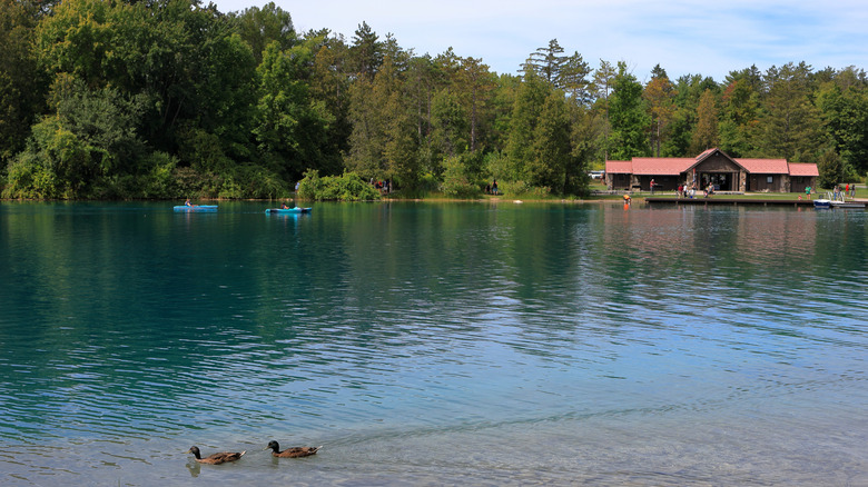 Kayakers enjoying the final days of summer at Green Lakes State Park in Upstate New York
