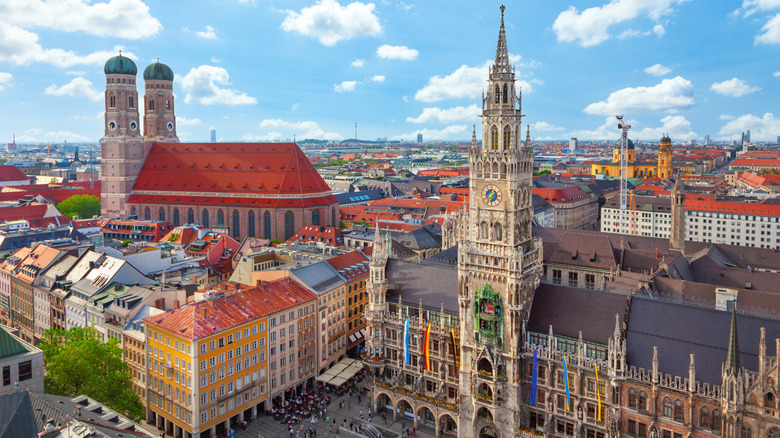 Aerial view of Marienplatz Square and New Town Hall in Munich, Germany