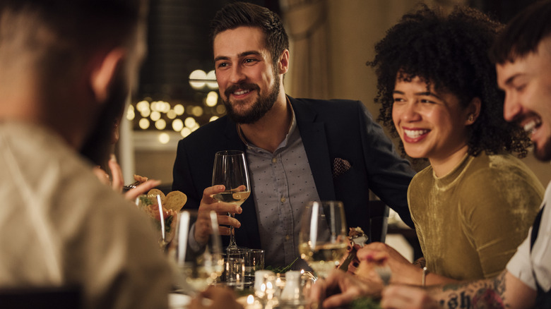 Group of diners at a French restaurant