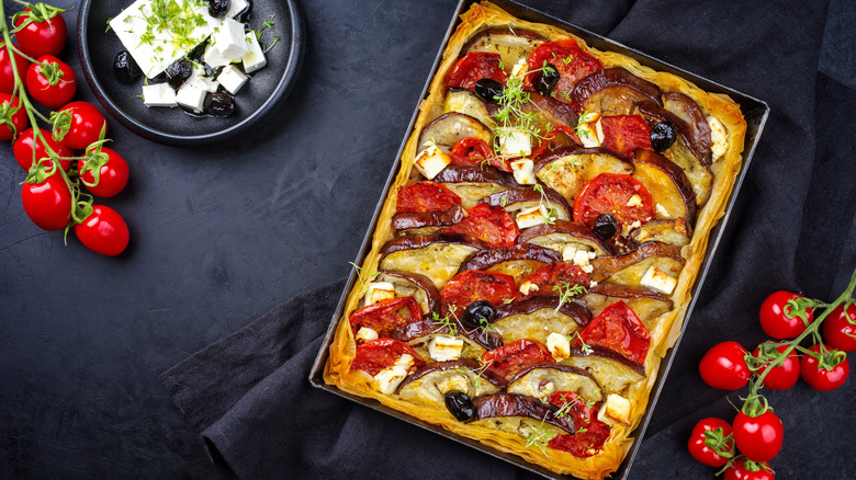 French tomato tart with eggplant and feta