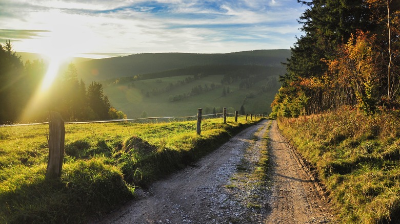 Dirt path and mountain landscape in Krkonoše National Park