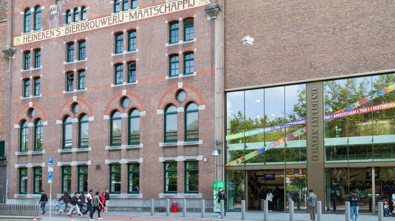 Entrance to the Heineken Experience on a street in Amsterdam