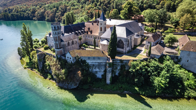 Aerial view of Abbaye d'Hautecombe, in Savoie