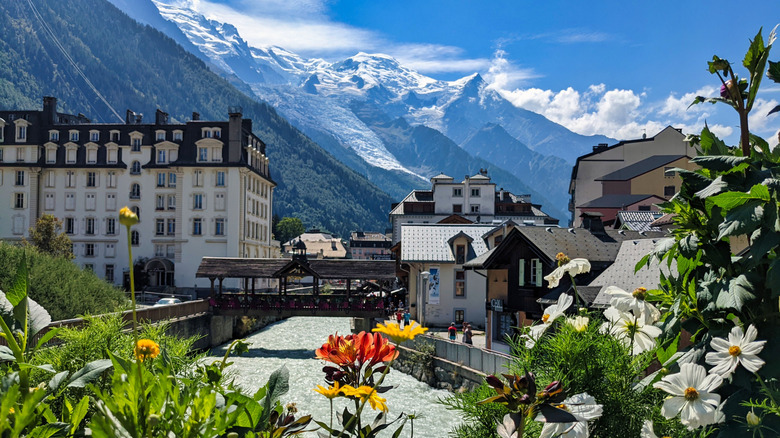 View of Mont Blanc over Chamonix on a sunny day