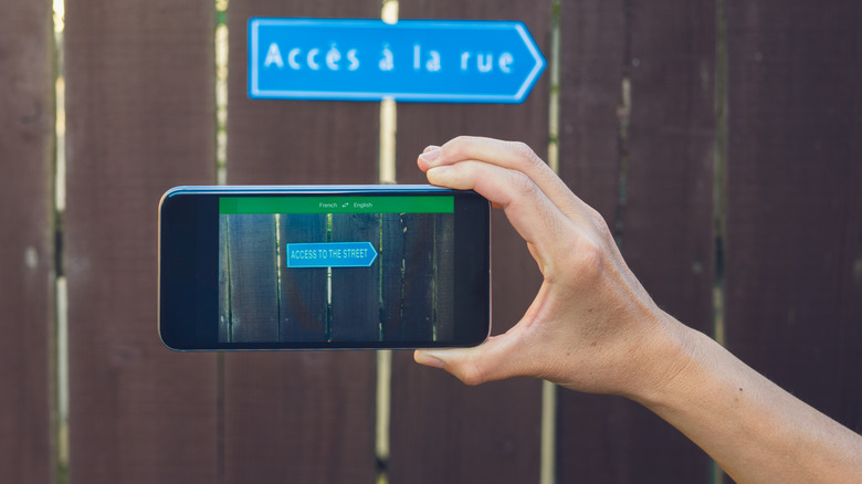 A translation of a road sign through a smartphone's camera app