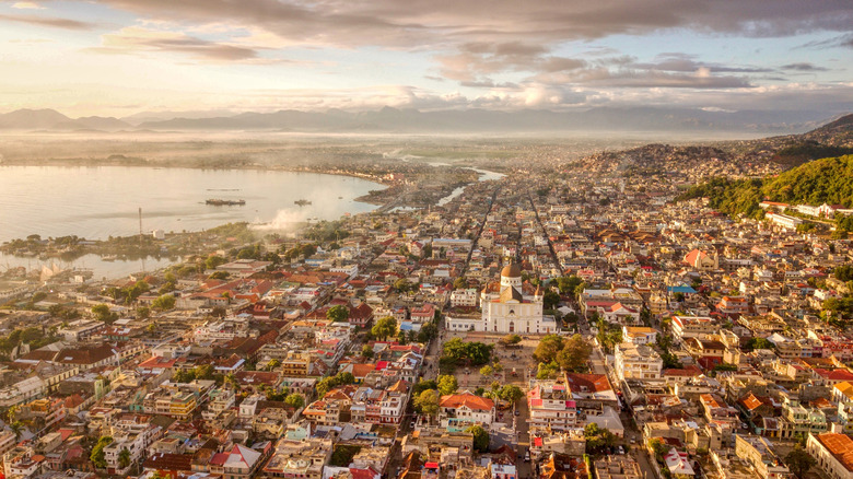 Panoramic view of Haiti's capital city at sunrise.