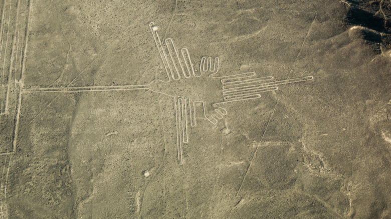 Aerial view of the strange etchings in the Peruvian desert, Nazca Lines