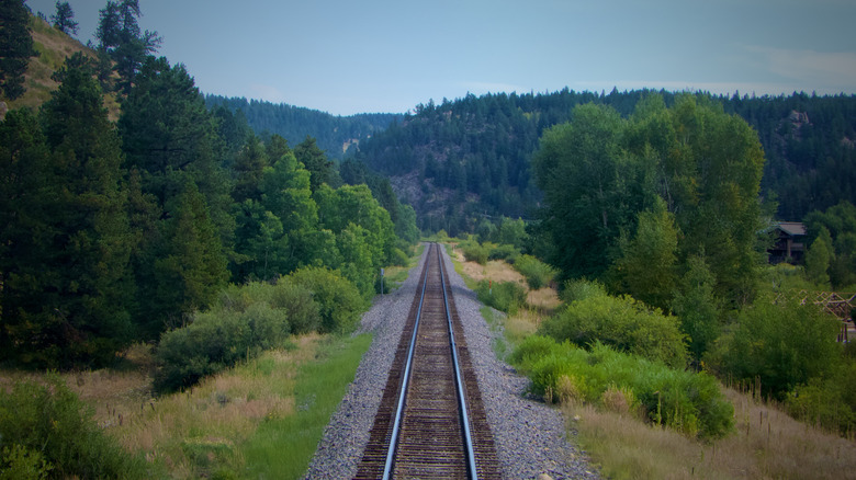 train tracks near the Raton Pass in Colorado mountains