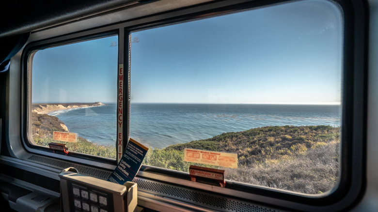 Ocean view from the Coast Starlight train on the American West coast