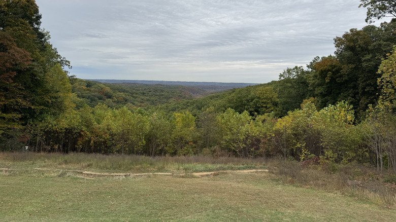 Panoramic vistas at Brown County State Park on an overcast day, with fall colors beginning to show
