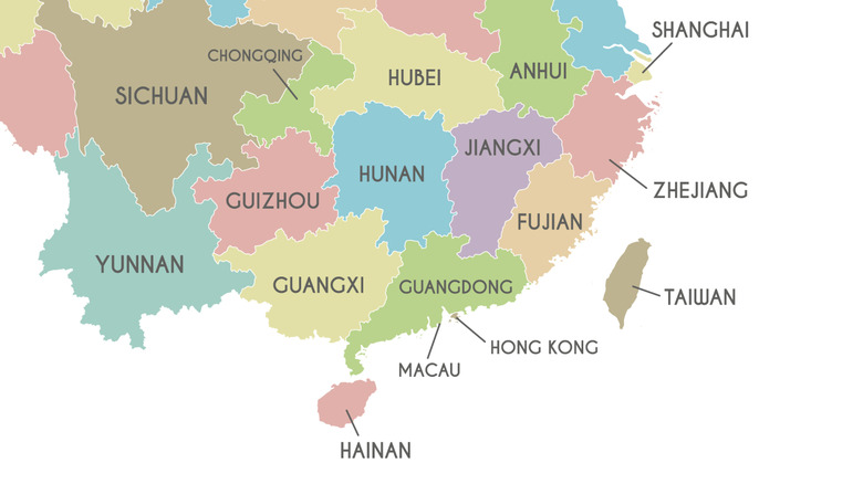 A map of Southeastern China and Hainan Island