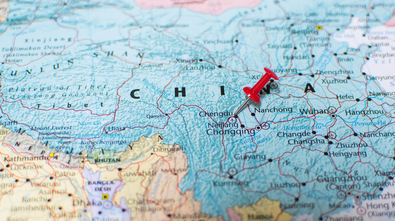 A map of southwest China including Sichuan, Yunnan, and Tibet