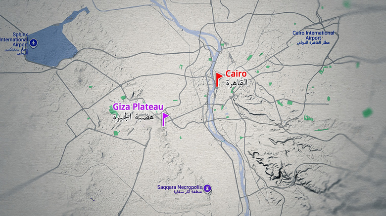 Map of Egypt with pins for Cairo and the Giza Plateau
