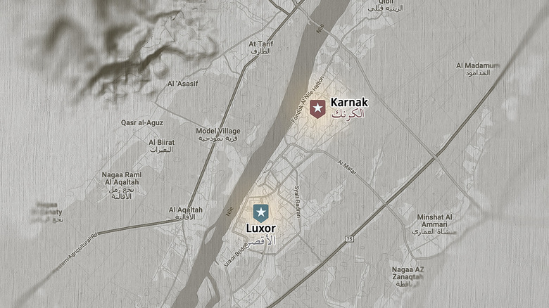 Map of Egypt with pins for Luxor and Karnak