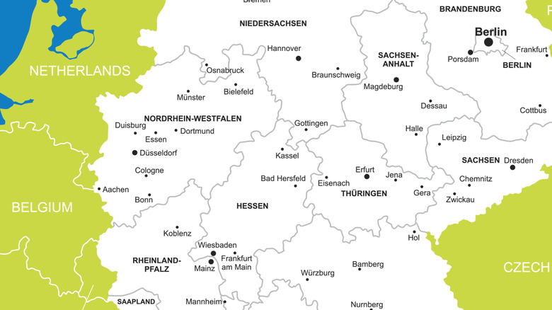 Detail of the western part of Germany on a map