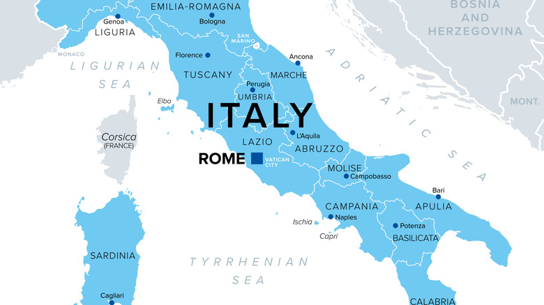 A map showing central Italy, including Rome