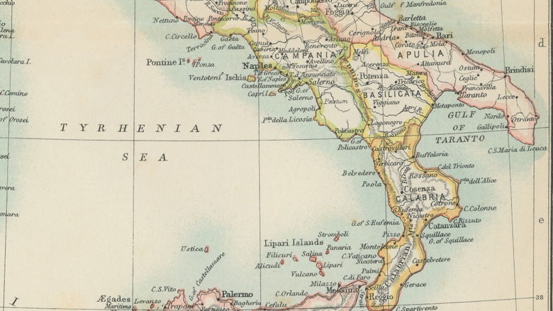 A map showing the south of Italy