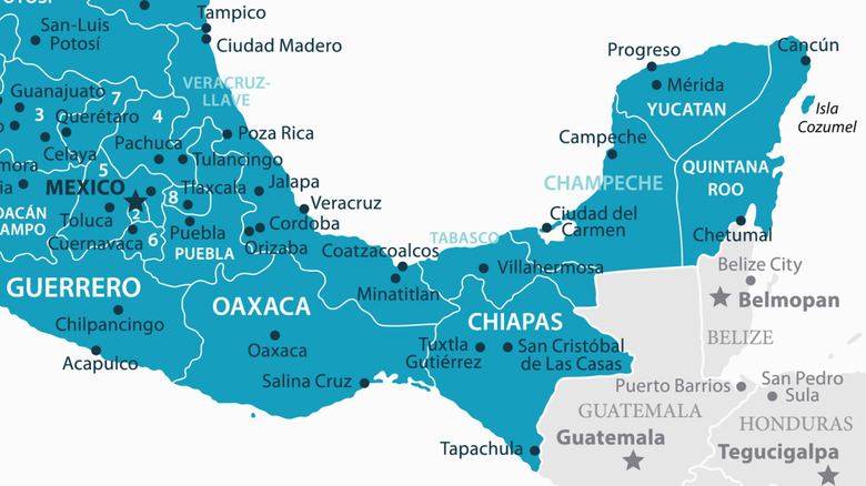 A map of Mexico's Yucatan Peninsula