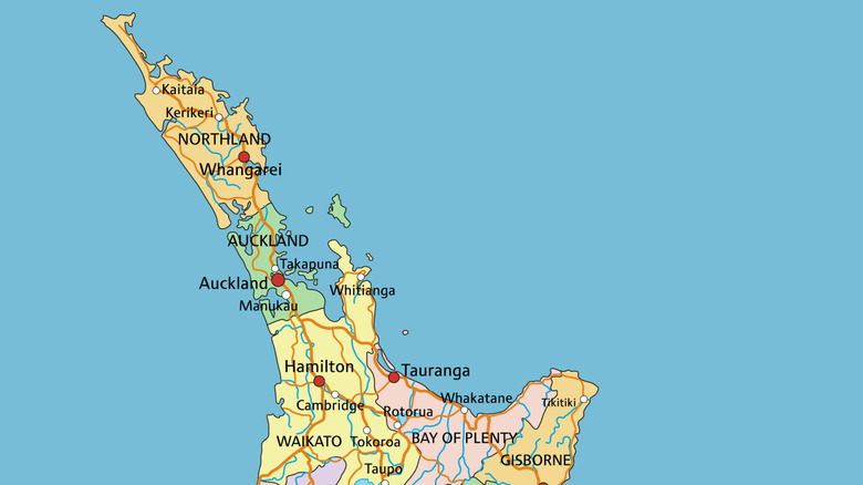 Map of the northern part of New Zealand's North Island