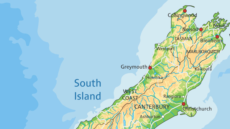 Map of the northern part of New Zealand's South Island