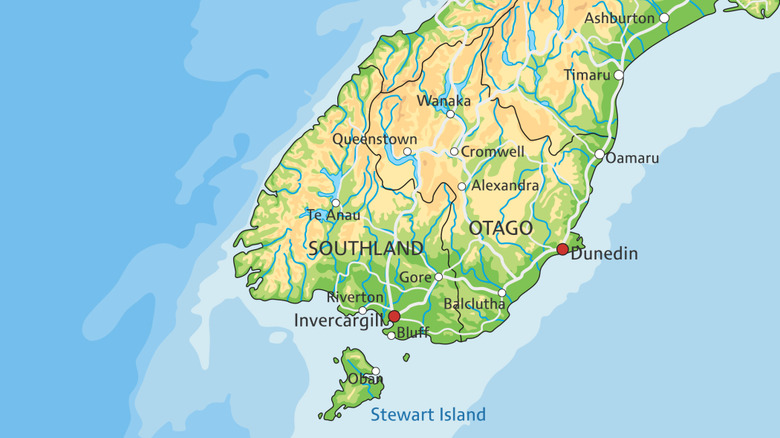 Map of the southern part of New Zealand's South Island