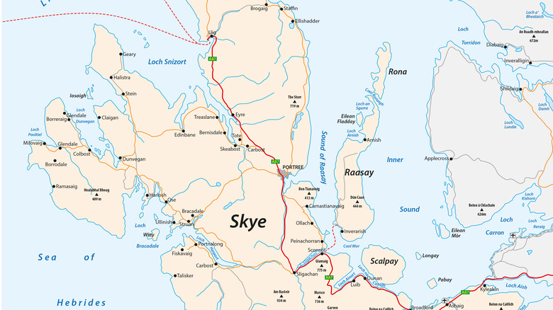 Vector road map of the Isle of Skye in Scotland, UK.