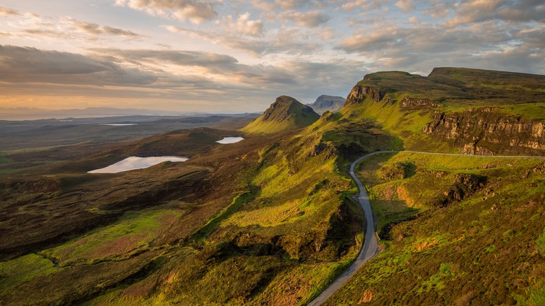 Cloudy skies over The Quiraing, on The Isle of Skye, in Scotland