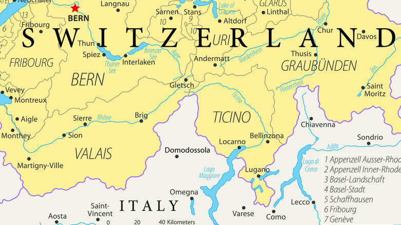 Map of southern Switzerland