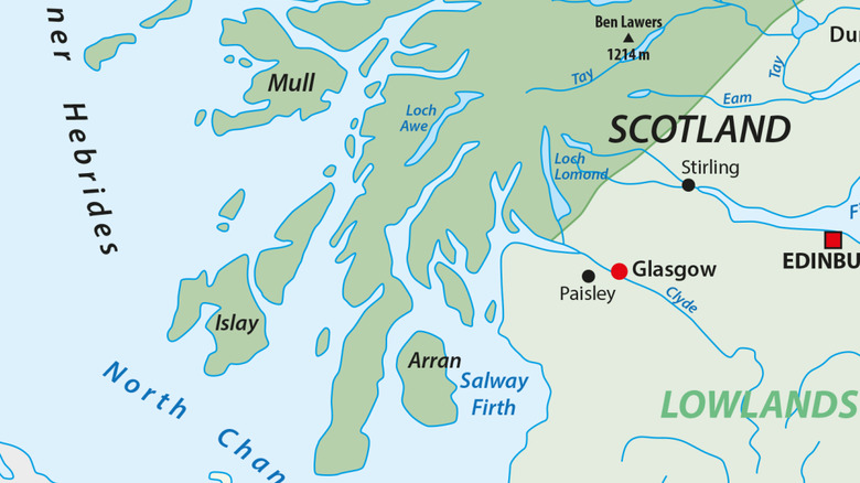 Vintage map with detail of the southern Scottish Highlands
