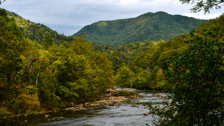 View of the river from Bryson City, North Carolina