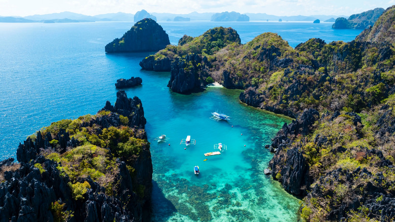 An aerial view of a lagoon near El Nido, Palawan, the Philippines
