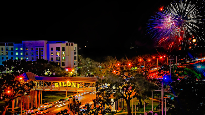 Fireworks explode over Biloxi, Mississippi, on the Fourth of July