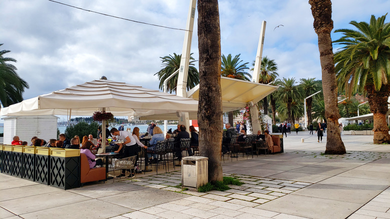 Group of people at outdoor restaurant patio