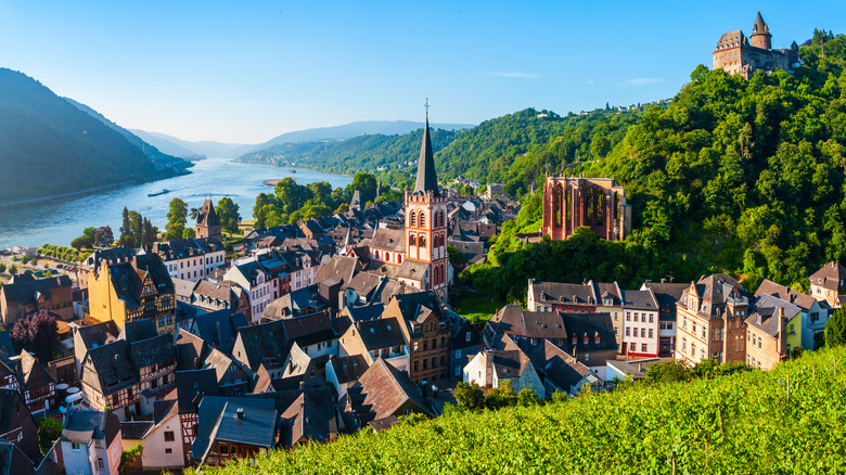 A panorama of the town of Bacharach and the Rhine River