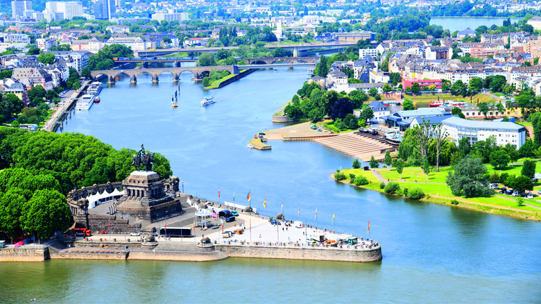 Deutsches Eck where the Rhine and Moselle Rivers converge in Koblenz