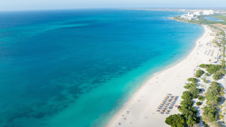 Ariel view of Aruban coastline and white sand beaches