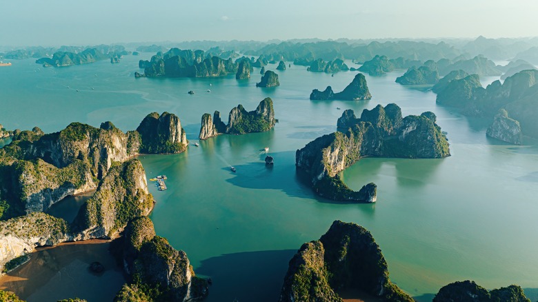 An aerial view of Ha Long Bay in Vietnam