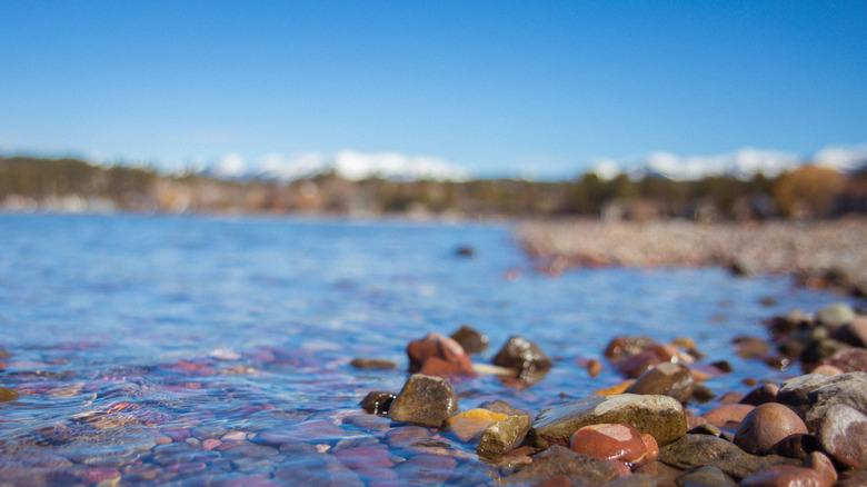 The rocky shoreline of Flathead Lake, Montana