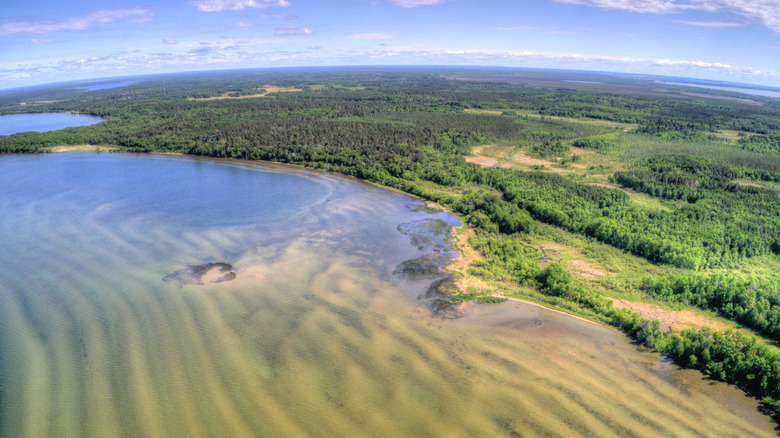 An aerial view of Lake Winnibigoshish in Chippewa National Forest, Minnesota