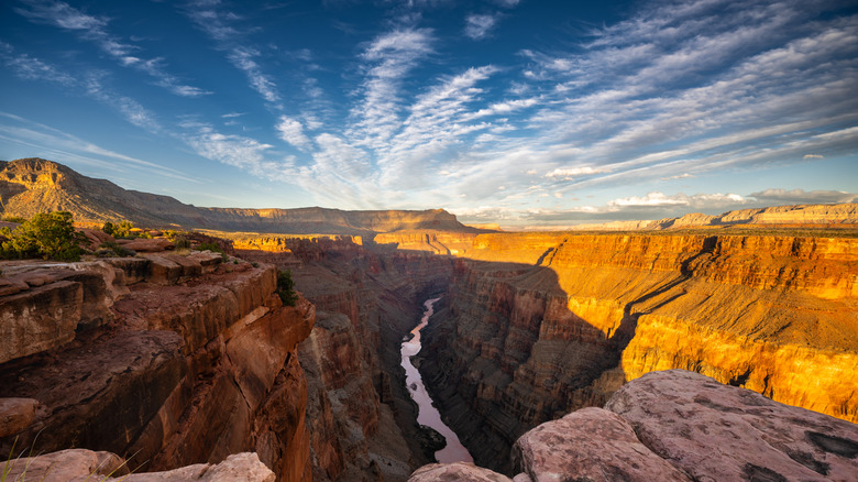 Sunrise over one of the lookout points at the Grand Canyon overlooking Colorado River