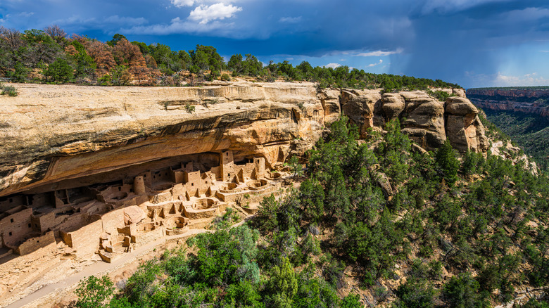 an aerial view of cliff dwellings