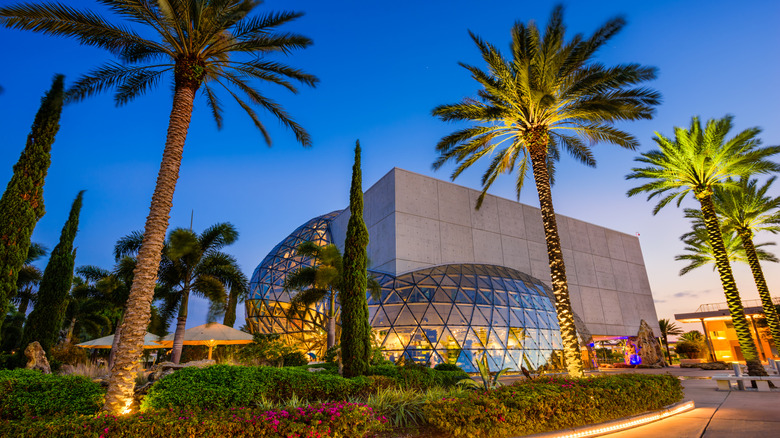 The Exterior of the Salvador Dali Museum at twilight. The museum houses the largest collection of work by Salvador Dali outside Europe.