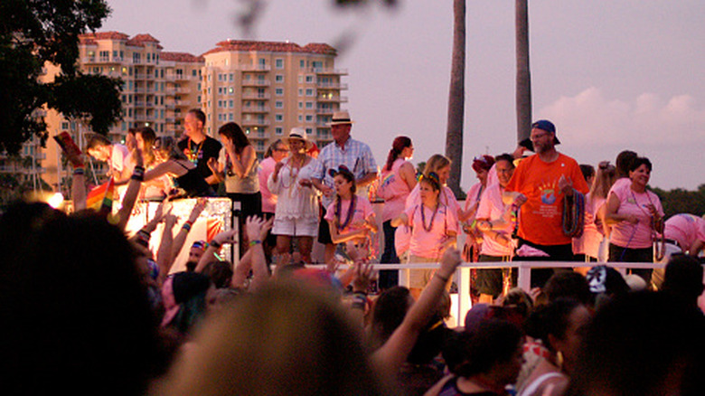 A group parties atop a float at the St. Petersburg, Florida, LGBT community Pride Parade
