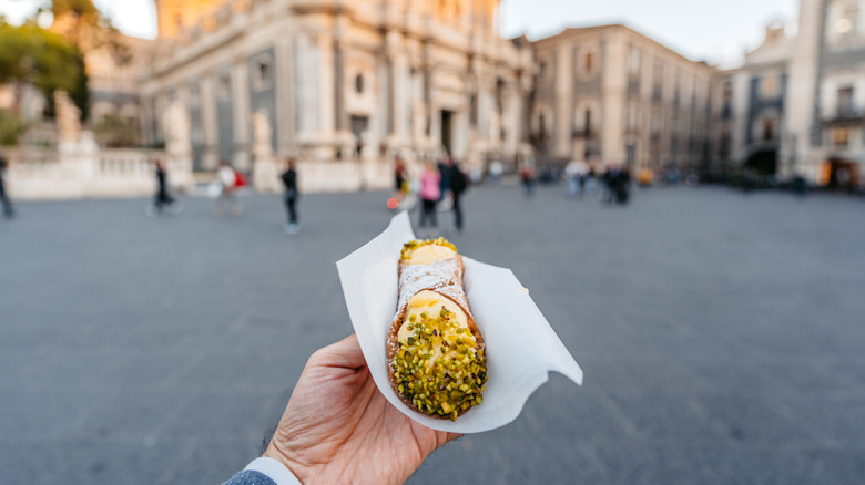 Cannoli wrapped in a tovagliolini in Italy
