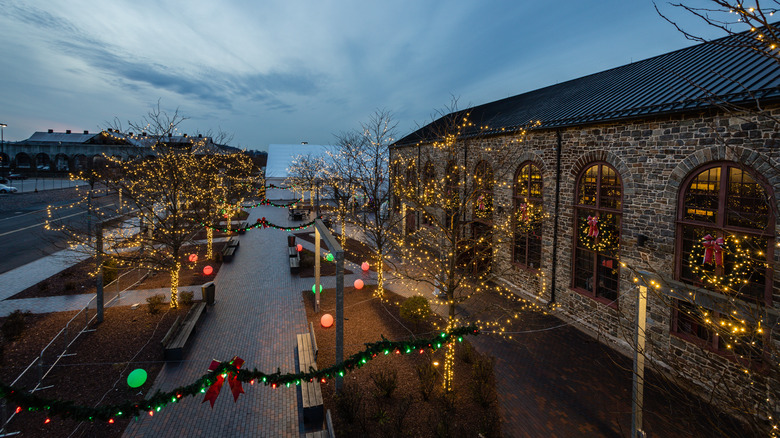Bethlehem Christkindlmarkt illuminated with Christmas lights